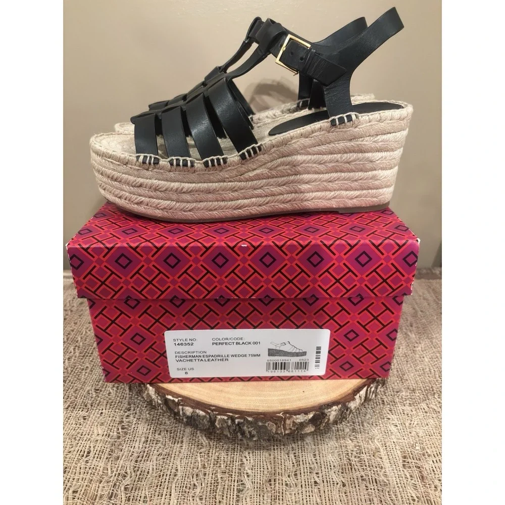 Tory Burch Womens's Size 8.5 M Fisherman Espadrille Wedge Heel Platform New